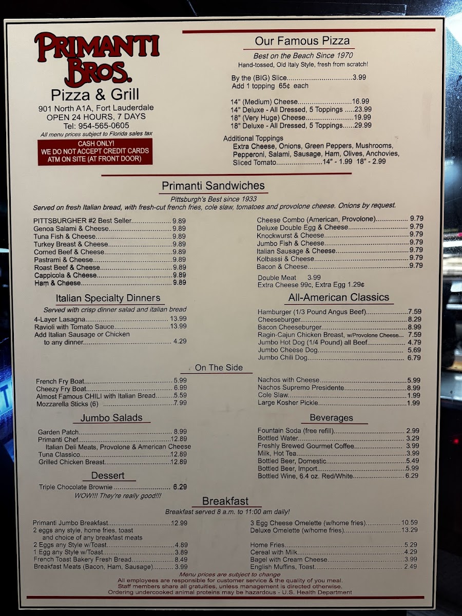 Primanti Brothers Pizza and Grill Menu - Image 1